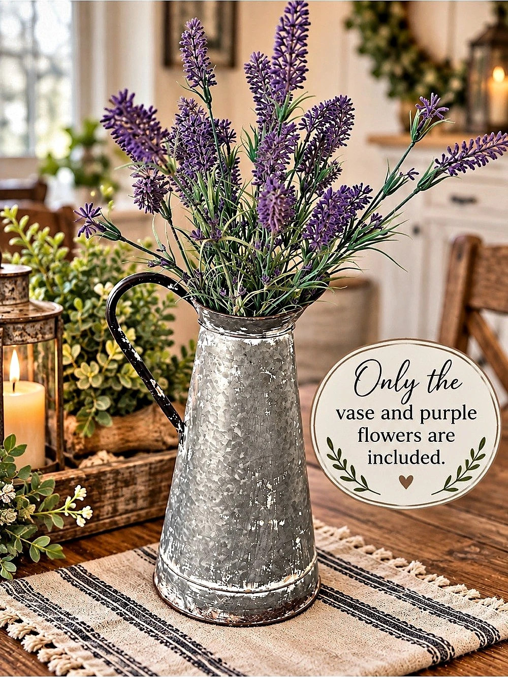 Metal Vase with Purple Flowers